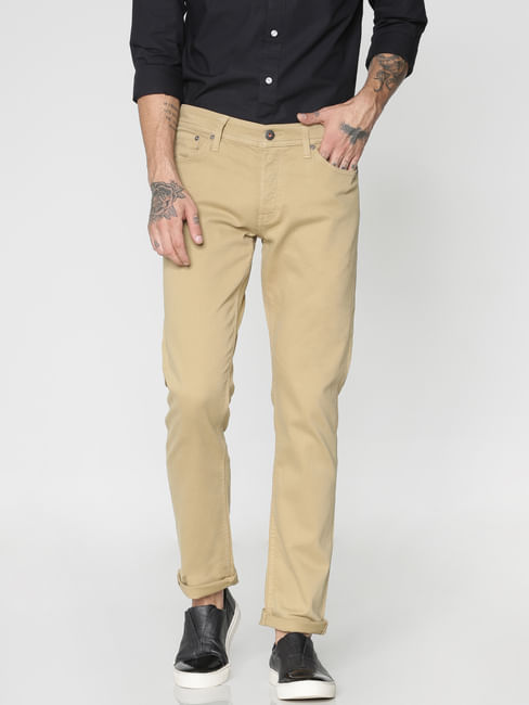 Brown Low Rise Over Dyed Slim Fit Pants