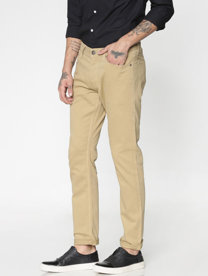Brown Low Rise Over Dyed Slim Fit Pants