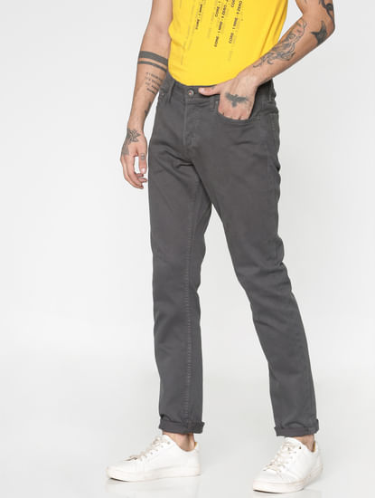Grey Low Rise Over Dyed Slim Fit Pants