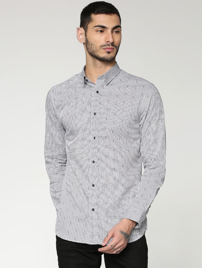 Grey All Over Printed Slim Fit Full Sleeves Shirt