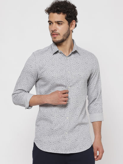 Grey All Over Print Slim Fit Full Sleeves Shirt