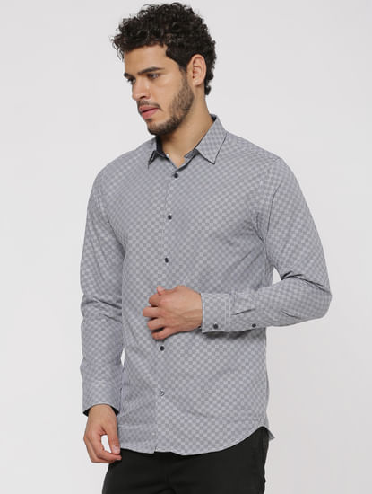 Grey Checks Slim Fit Full Sleeves Shirt