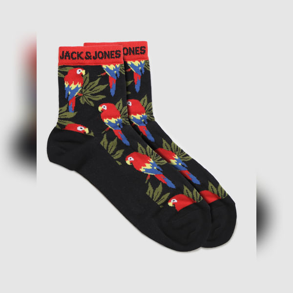 BESTSELLER CLOTHING Red Parrot Graphic Print Mid Calf Length Socks