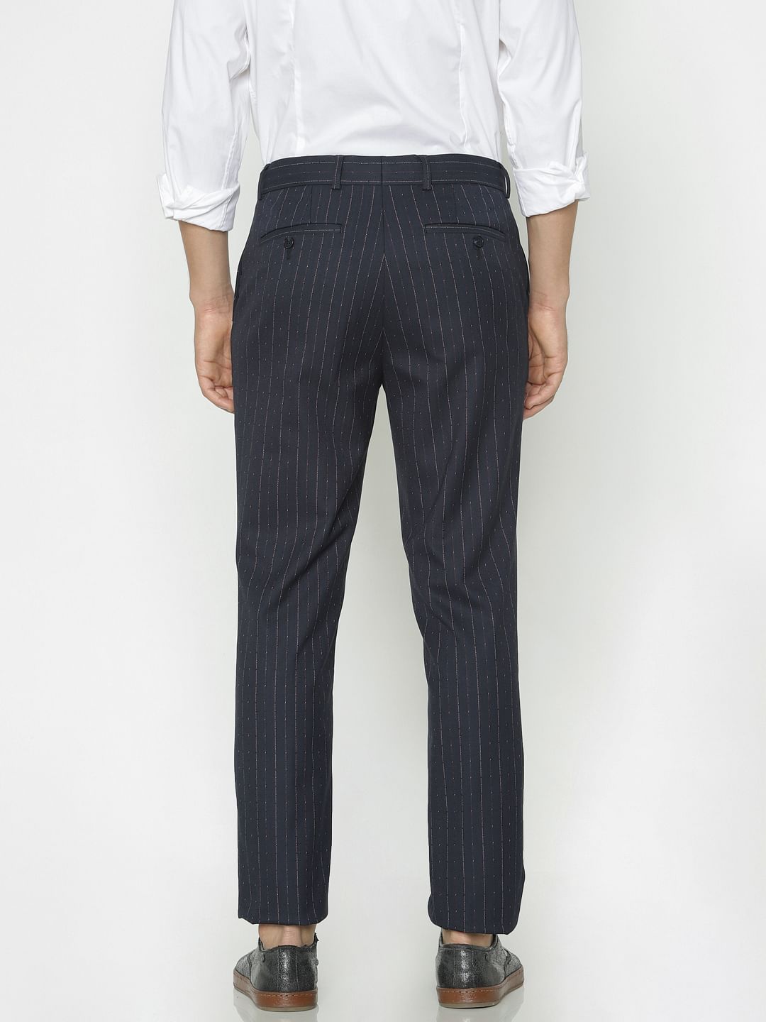 navy blue striped trousers