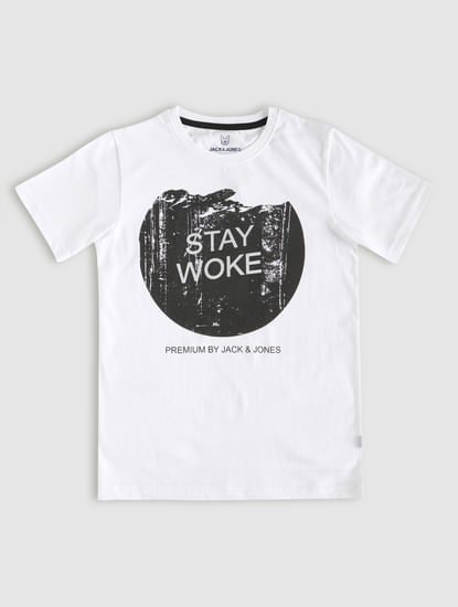 Boys White Graphic Print Crew Neck T-Shirt