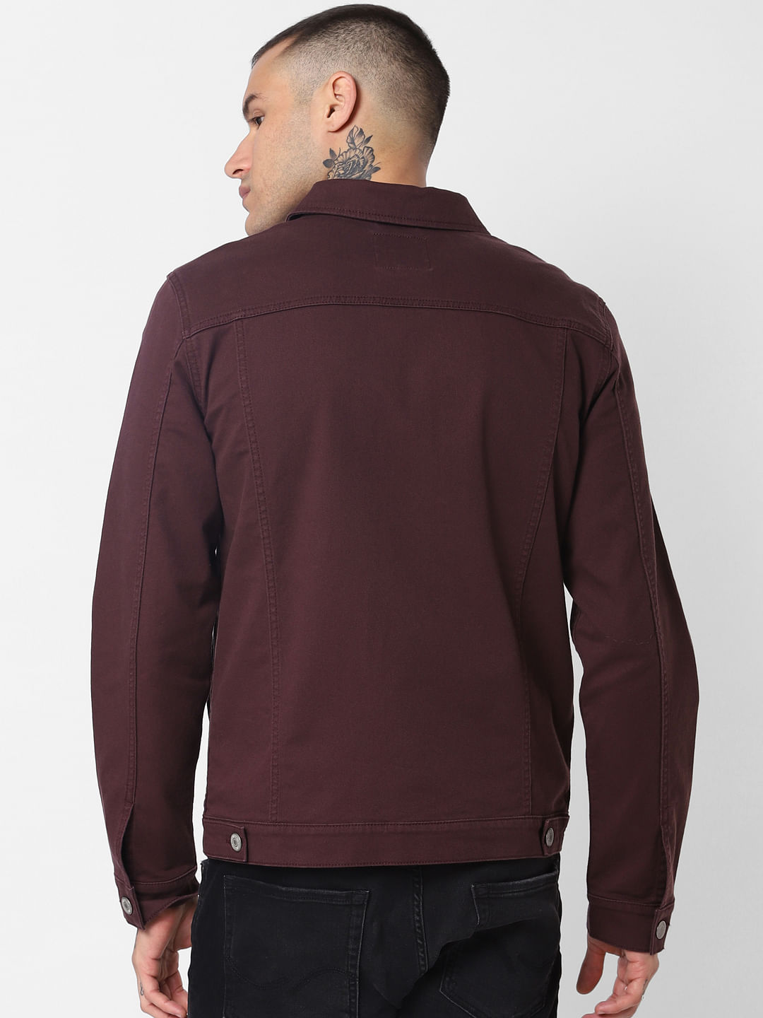 jack and jones maroon denim jacket