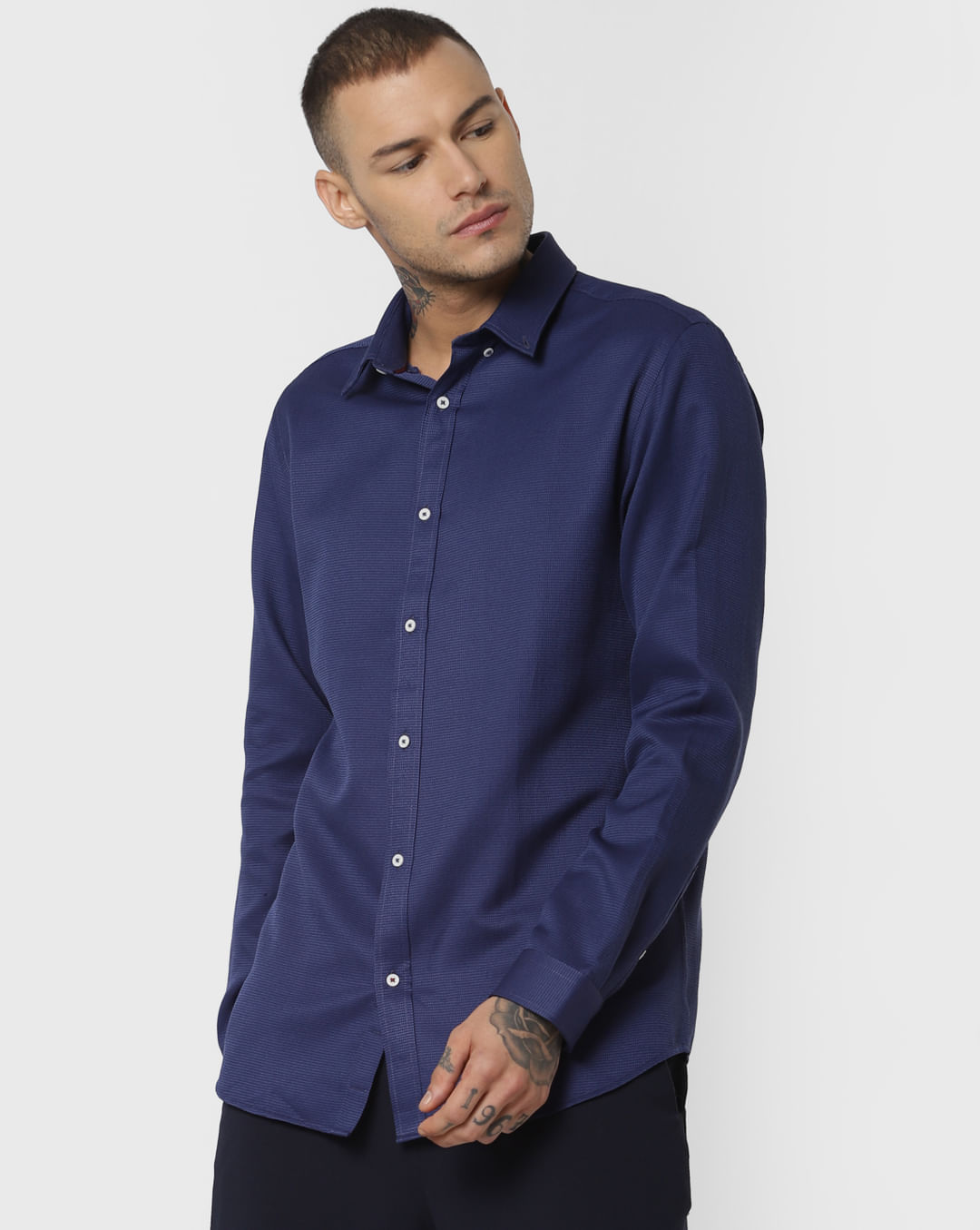 [Size XXL] Jack & Jones Blue Formal Full Sleeves Shirt