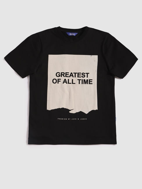 Boys Black Graphic Print Crew Neck T-Shirt