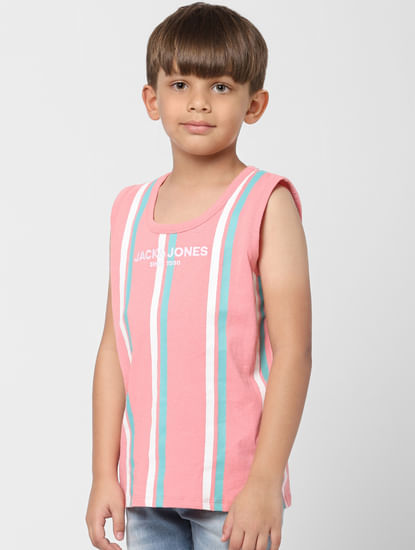Boys Pink Striped Sleeveless T-shirt