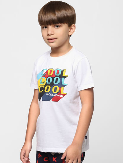 Boys White COOL Printed Crew Neck T-shirt