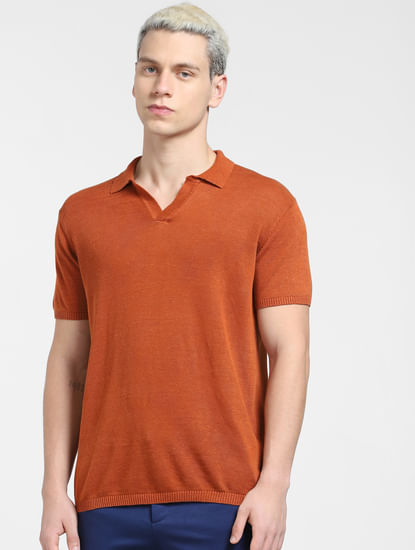 Brown Knit Polo T-shirt
