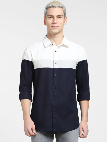 Blue Colourblocked Full Sleeves Shirt
