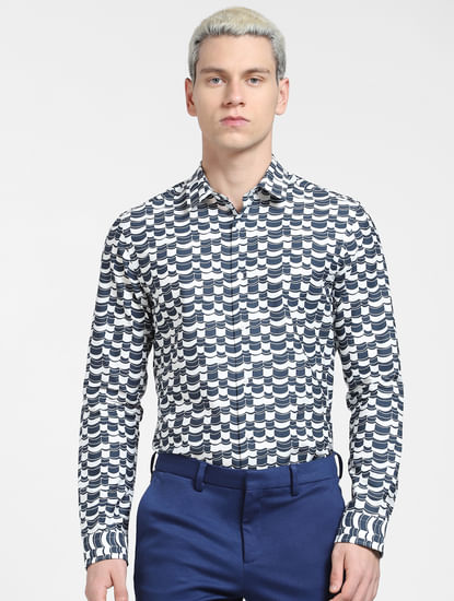 Blue Abstract Print Full Sleeves Shirt