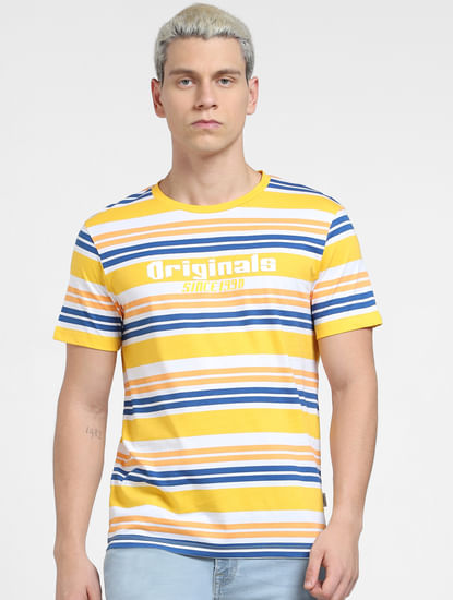 Yellow Striped Crew Neck T-shirt