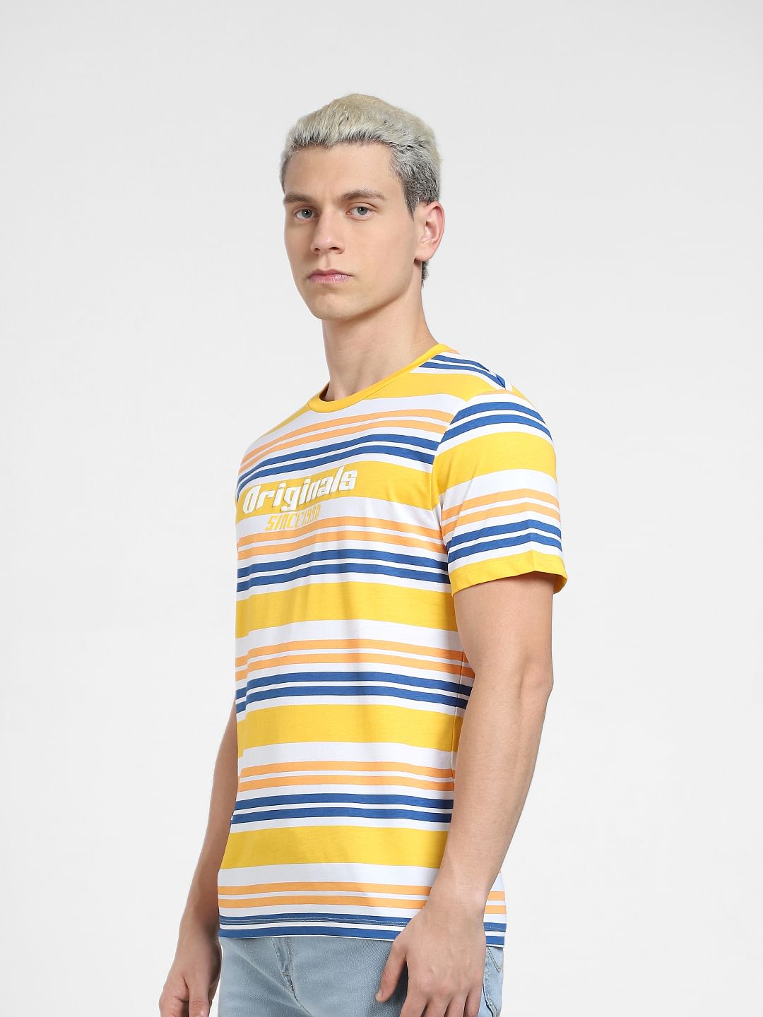 Blue and yellow 2024 striped t shirt