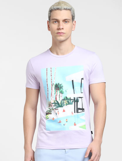 Lilac Graphic Print Crew Neck T-shirt