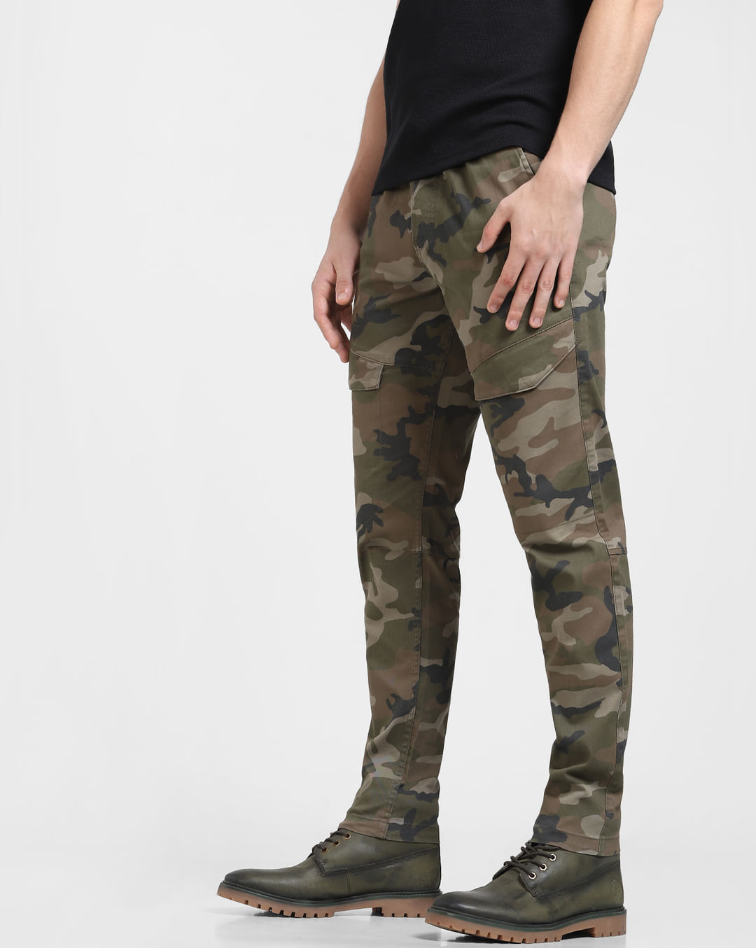 Buy Green Mid Rise Camo Print Cargo Pants for Men