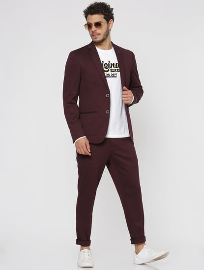 Burgundy Tailored Slim Fit Trousers