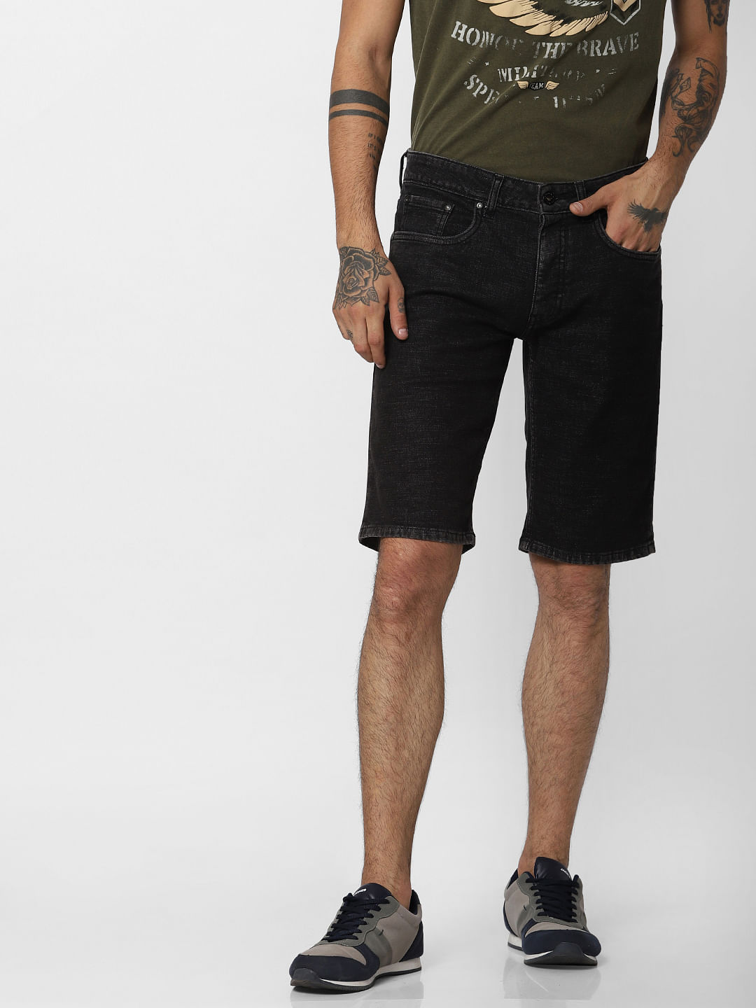 mens black levi denim shorts