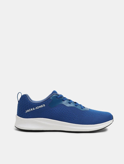 Blue Knit Lace-Up Sneakers