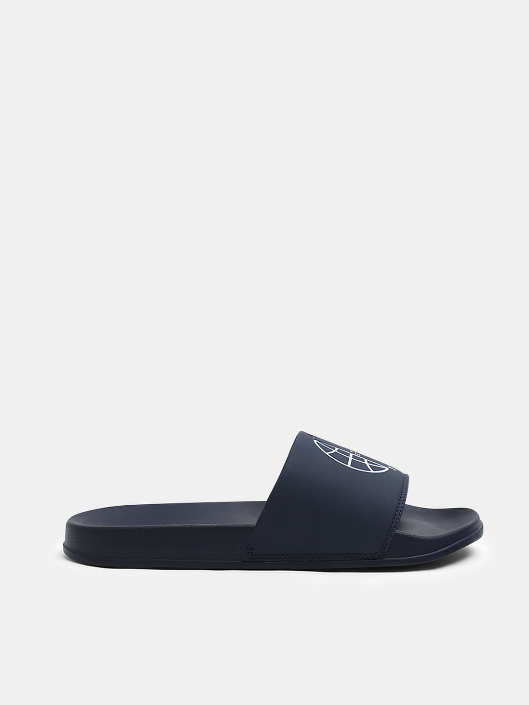 Dark Blue Logo Print Sliders 137229203 Mood Indigo