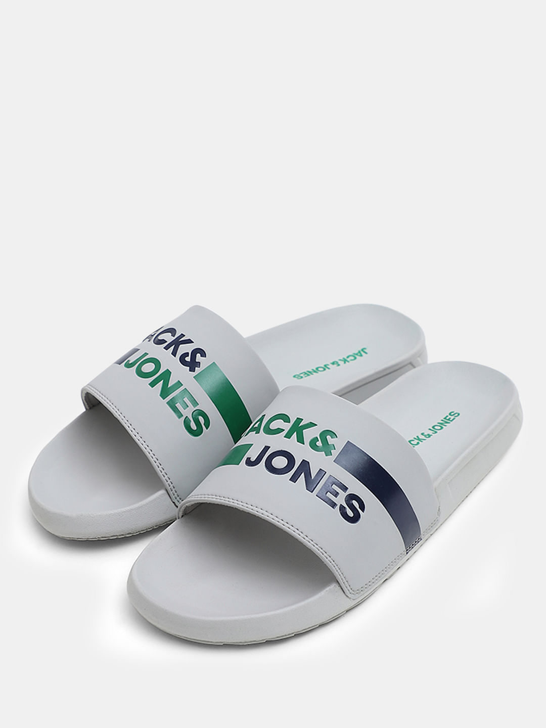 Grey Striped Logo Print Sliders