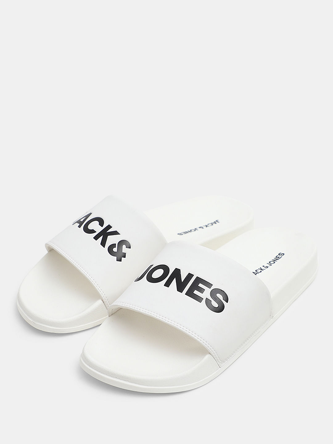 White Logo Print Pool Sliders