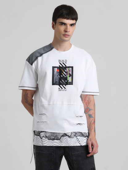 UNMATCHED by JACK&JONES White Patchwork Detail T-shirt