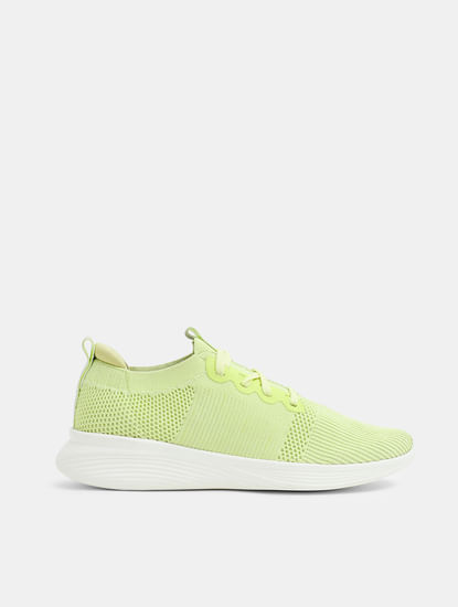 Lime Green Stretch Lace-Up Sneakers