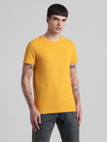 Yellow Jacquard Crew Neck T-shirt