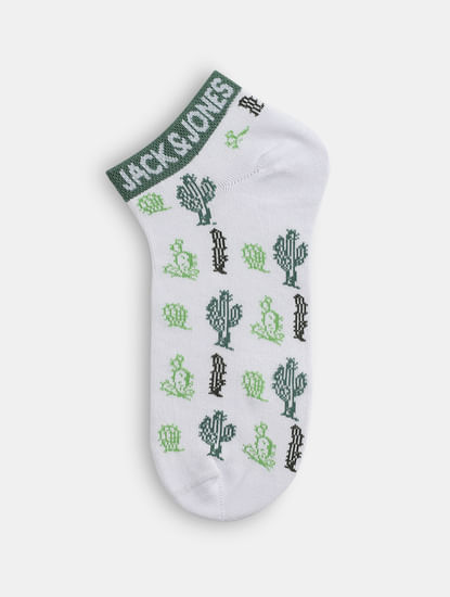 White Cactus Print Ankle-Length Socks