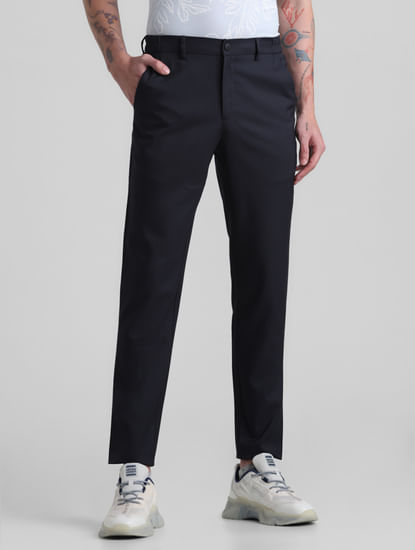 Navy Blue Mid Rise Printed Trousers