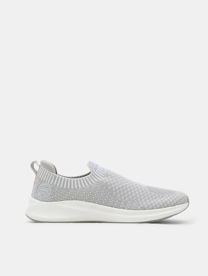 Grey Printed Knitted Slip On Sneakers