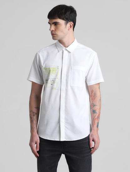 White Printed Short Sleeves Shirt