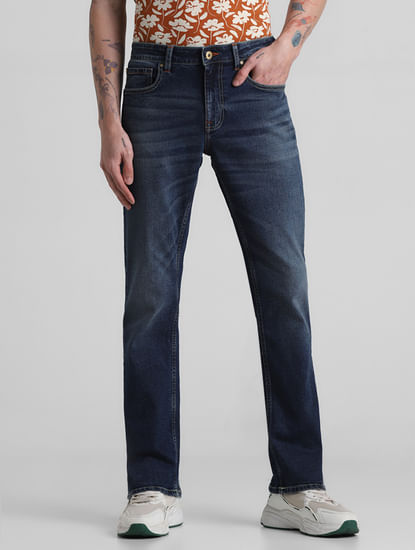 Blue Mid Rise Washed Clark Regular Fit Jeans