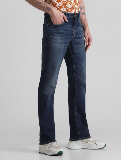 Blue Mid Rise Washed Clark Regular Fit Jeans