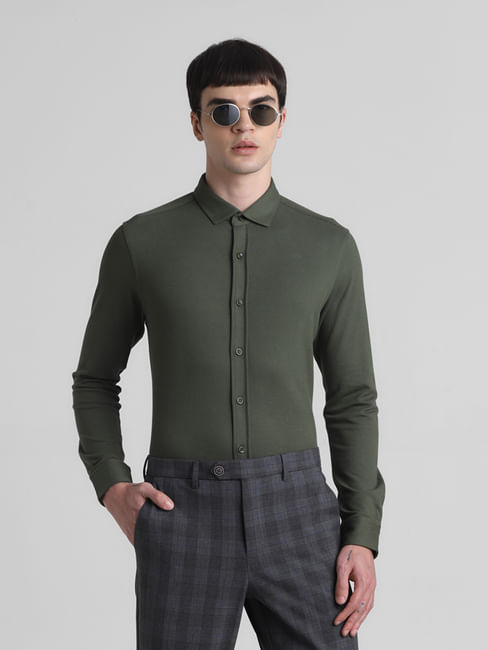 Green Slim Fit Full Sleeves Shirt