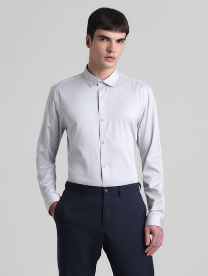 Grey Slim Fit Full Sleeves Shirt