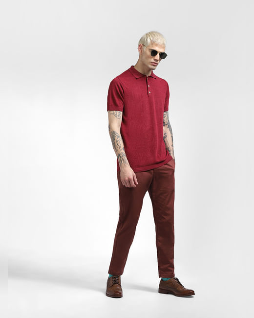 Red Mid Rise Pants