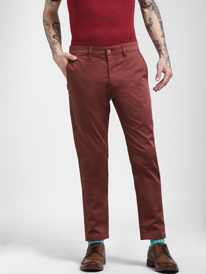 Red Mid Rise Pants