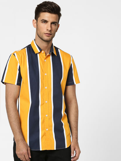 Orange Striped Half Sleeves Shirt
