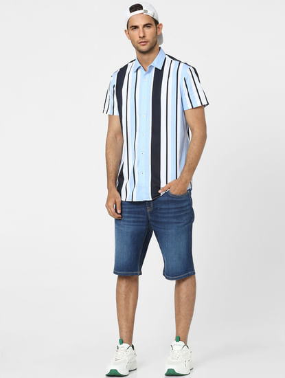 Light Blue Striped Half Sleeves Shirt