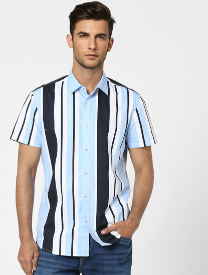 Light Blue Striped Half Sleeves Shirt