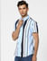 Light Blue Striped Half Sleeves Shirt_392475+3