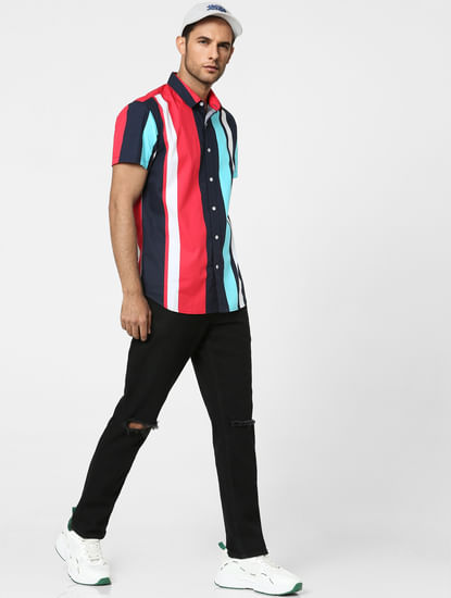 Multi-coloured Striped Half Sleeves Shirt