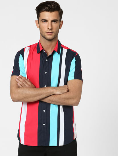 Multi-coloured Striped Half Sleeves Shirt