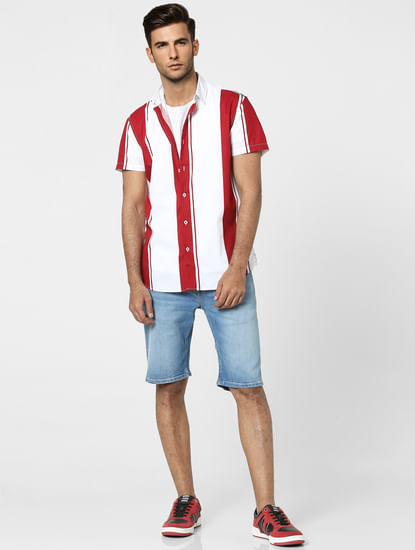 Red Striped Half Sleeves Shirt
