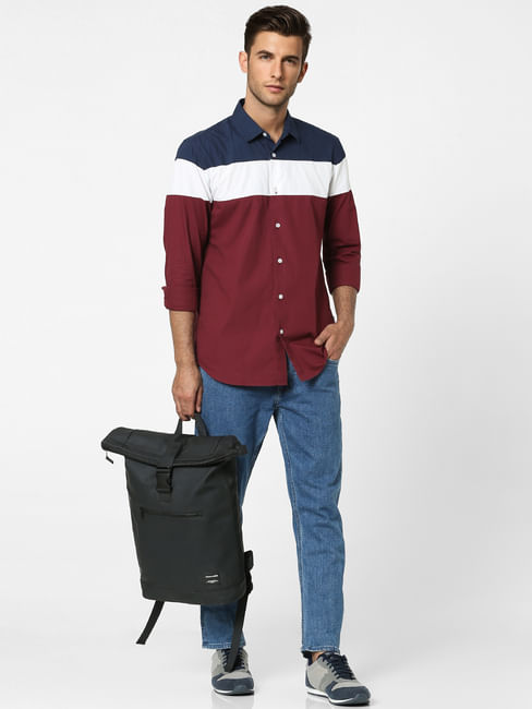 Maroon Colourblocked Full Sleeves Shirt 