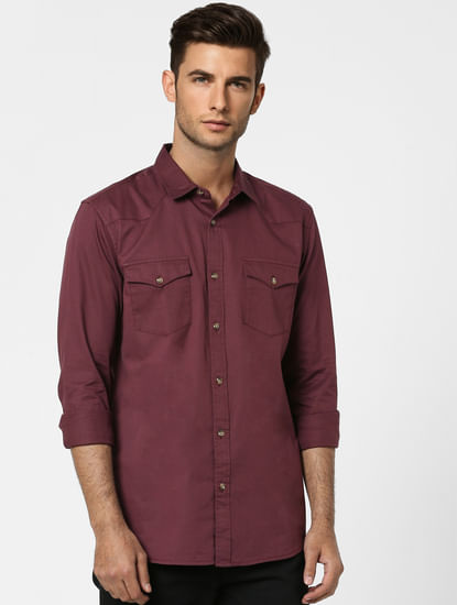 Maroon Solid Full Sleeves Shirt