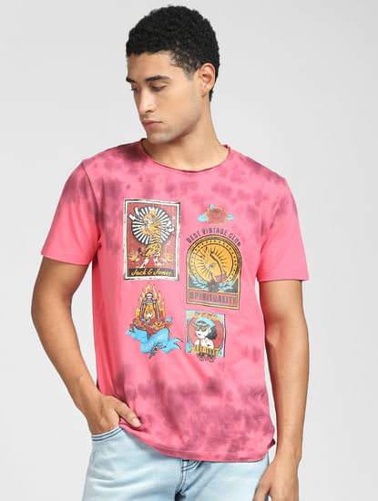 Pink Tie Dye Graphic Crew Neck T-shirt
